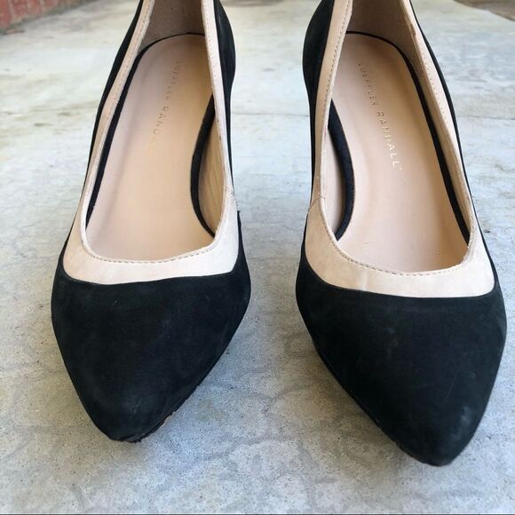 Loeffler Randall Aline black beige Demi platform pumps heels nubuck suede 6.5 - Picture 3 of 7